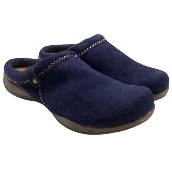 Clarks Shoes Women 8.5 Blue Roseville Echo Suede Slip On Mule Clogs Comfort - Picture 1 of 8